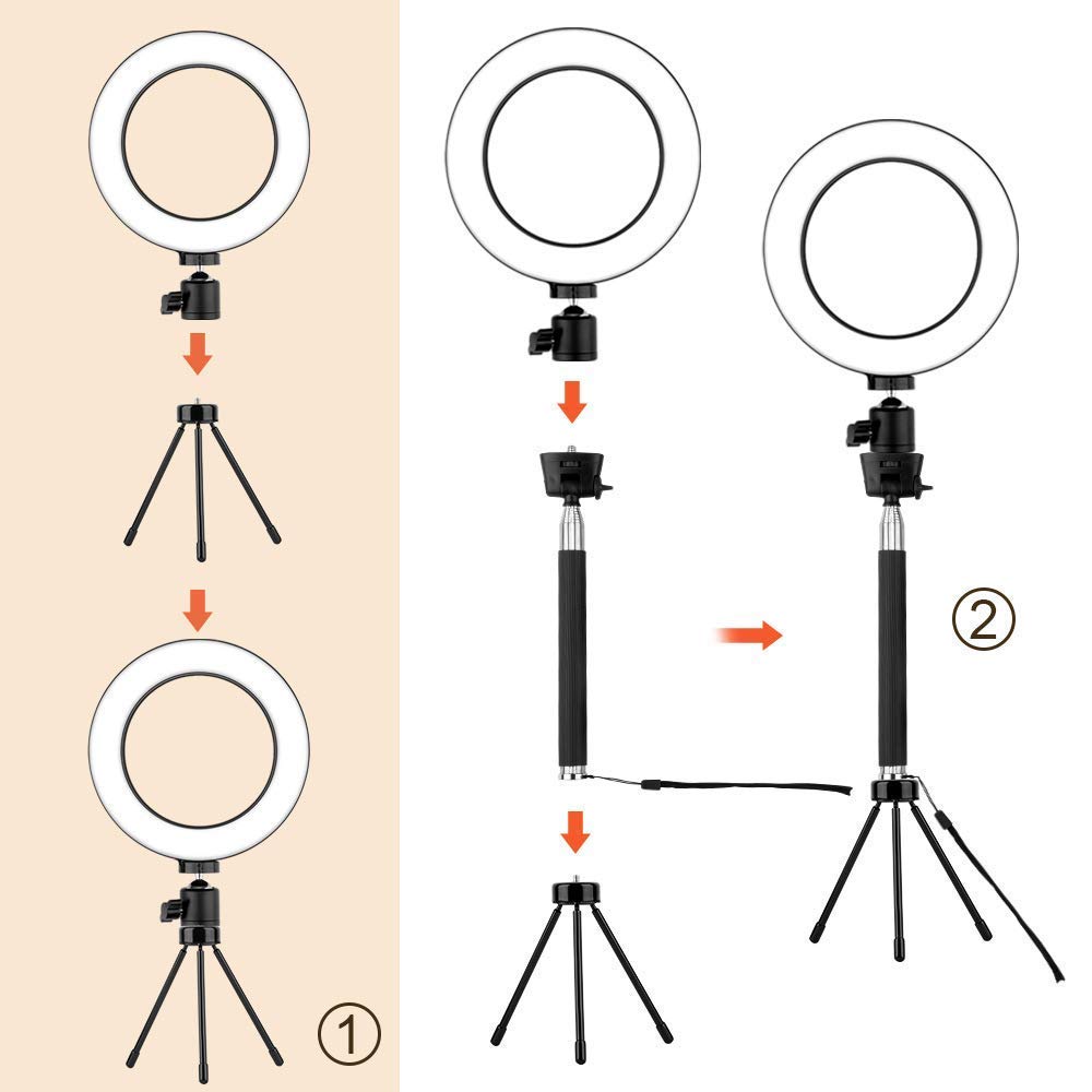 Luce ad anello da 6,2" con supporto per treppiede regolabile Luce ad anello per trucco da scrivania dimmerabile con 3 modalità di illuminazione 10 livelli di luminosità per il trucco in stre