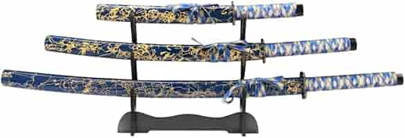 Samurai3 ゴールド Golda 3 Piece Samurai Katana Set w/Free Sword Stand，Katana