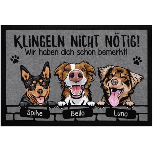 SpecialMe® Fußmatte Hund mit Namen personalisiert (1-3) Klingeln Nicht nötig Geschenk für Hundebesitzer rutschfest & waschbar schwarz 60x40cm