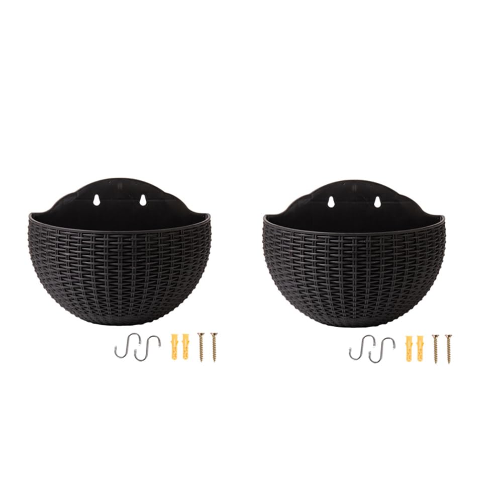 Grand balcon noir suspendu pot en plastique rotin fleur chic