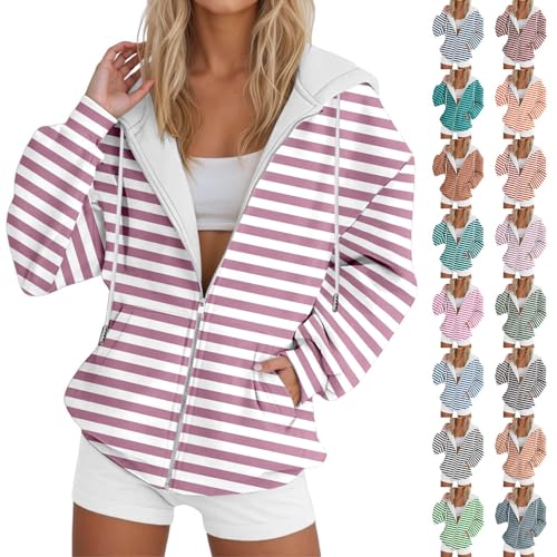 EQWIGKEIT Giacca da donna con cappuccio, oversize, con cerniera, sportiva,