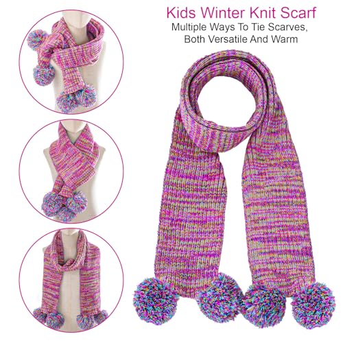 Kids Winter Hat Gloves Scarf Set Girls Toddler Beanie Hat Fleece Lined Knit Neck Warmer with Pom Mittens Set4