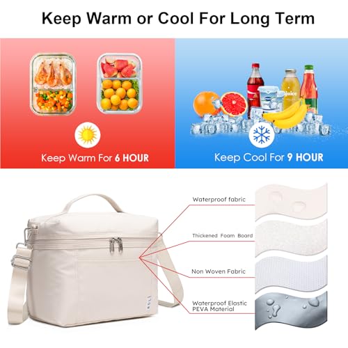 Image of NOL Natural Organic Lifestyle Insulated Lunch Bags for Women Cooler Bag Lightweight Nylon Waterproof Lunch Box For Work(Medium, Cream