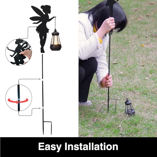 XYRIS Fairy Garden Accessories Lawn Ornaments 1 Pair - Solar Fairy Lights Outdoor Decorations, Metal Garden Stakes Decorative Figurines for Yard Decor, Patio (Type B Warm Lighting)