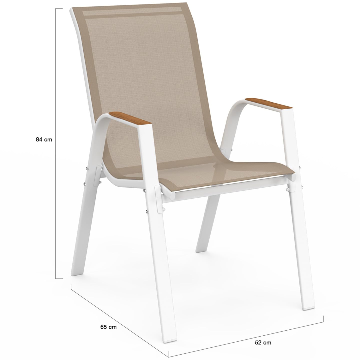 IDMarket - Juego de 6 sillas de jardín apilables NOUMEA de metal y textileno en blanco y madera