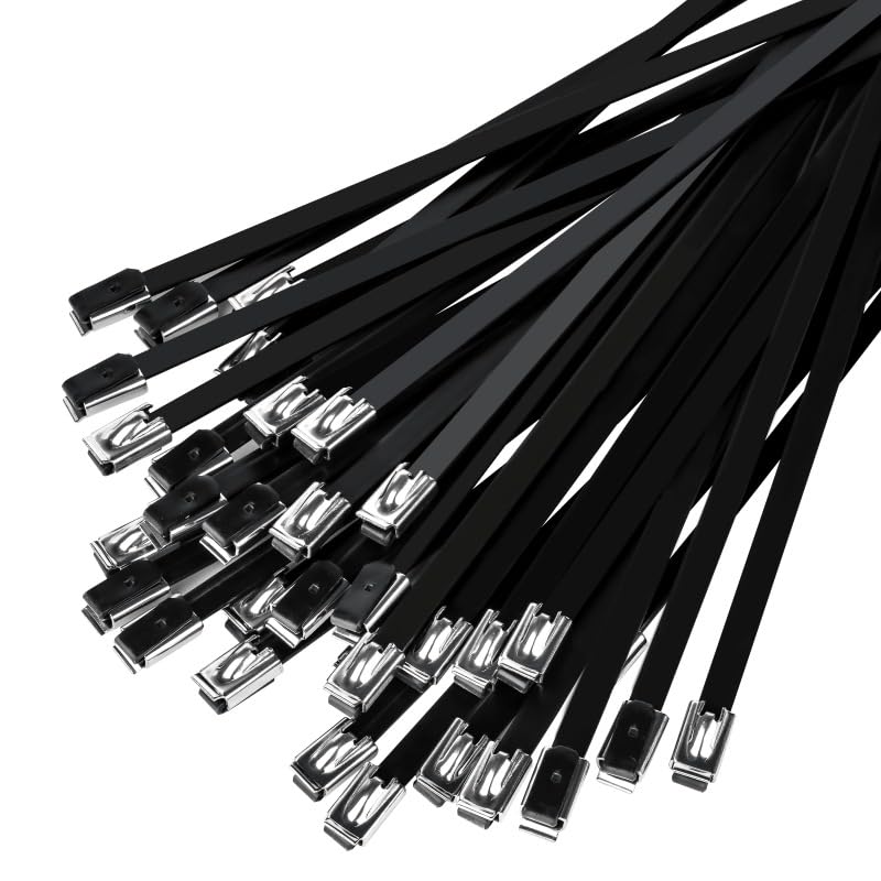 100/10 bridas de acero inoxidable de metal negro con cierre automático, organizador de alambre (15 cm, 100 unidades)