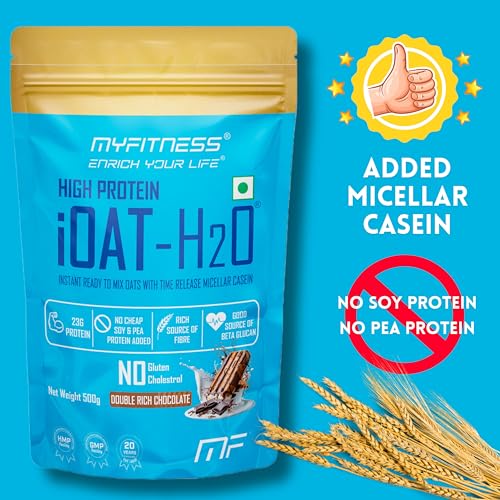 Image of Myfitness High Protein iOat H2O | Added Micellar Casein Protein | Instant Ready To Mix Beta Glucan Rich Flavoured Oats Powder | High Protein Oats Breakfast Cereals (500g (Pack Of 1), Kesar Pista Kulfi)