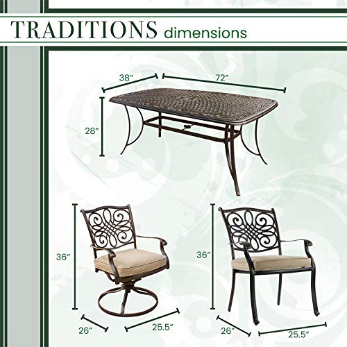 Hanover Traditions 7-Piece Rust-Free Aluminum Patio Dining Set With Tan Cushions, 4 Dining Chairs, 2 Swivel Rockers And Aluminum Rectangular Dining Table, All Weather Outdoor Furniture Set For 6 #TOP5