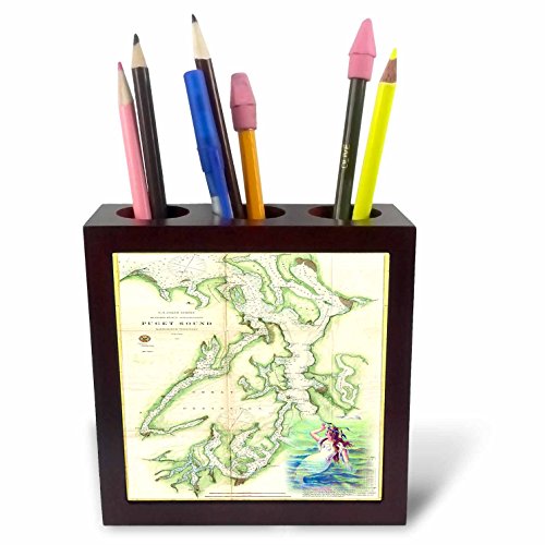 Puget Sound Map Tile porte-stylo 12,7 cm en céramique imprimée vintage