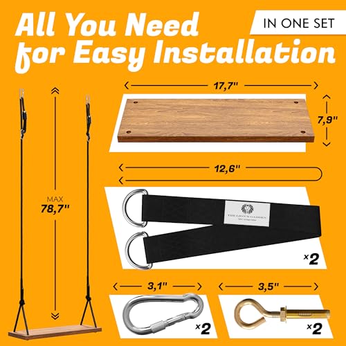 The Lion's Garden Swing with Tree Straps (32 cm Straps Carbonized Wooden Swing 17.7in)