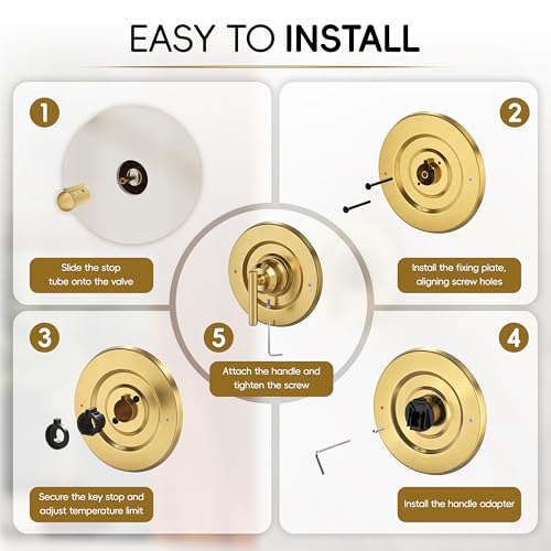 Kit de recambio para ducha con manija Moen T2901, acabado en oro cepillado | Compatible con válvulas Moen serie 2510/2520/2570/2590 miniatura 6