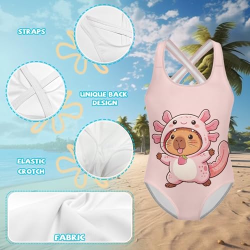 Image of Girls Swimsuit Criss Cross Back 1-Piece Summer Beach Swiwmear