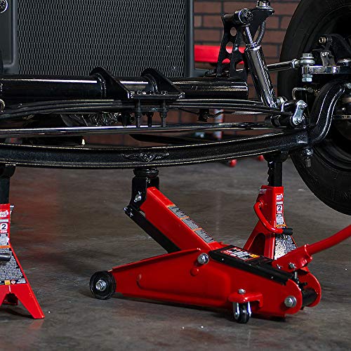 Image of BIG RED T825013S1 Torin Hydraulic Trolley Floor Service /Floor with Blow Mold Carrying Storage Case, 2.5 Ton (5,000 lb) Capacity, Red