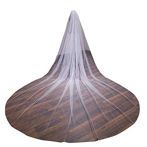 Shining Bling Long Cathedral Bridal Veil with Comb Wedding Veil Ivory Gold with Glitters 2018 (3.5 X 3 Meters, off white with silver glitters)