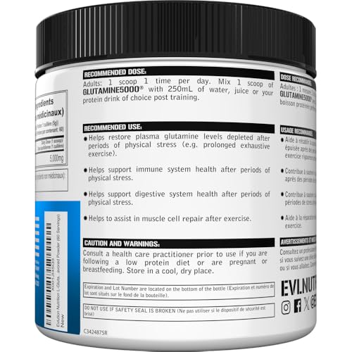 Evlution Nutrition L-Glutamine 5000, 5g Pure L Glutamine Per Serving, Post Workout, Vegan, Gluten-Free, Unflavored Powder (60 Servings) - Image 4