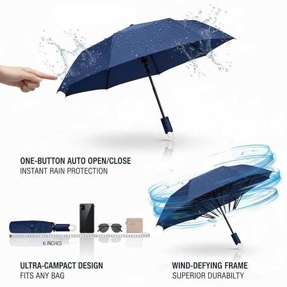 Image of UV Reversible Umbrella with Novelty Carabiner Handle, Travel-Friendly Umbrellas for Sun & Rain Protection, Windproof Compact, Automatic Open /Close,Plant Cutter for Home Garden Men and Women