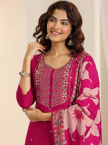Image of Libas Embroidered Viscose Straight Kurta With Trouser and Dupatta