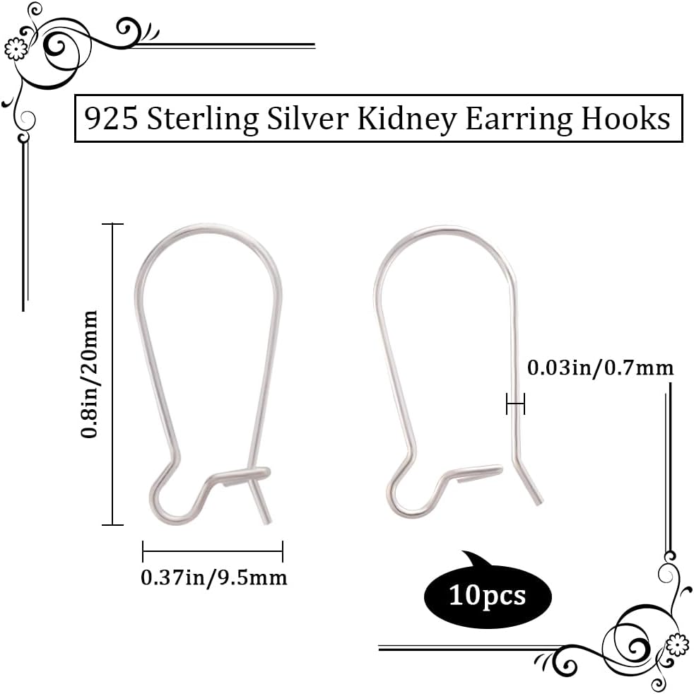 Beebeecraft 1 Box 10Pcs Kidney Earrings Hook 925 Sterling Silver Earwire Connector 20mm Long French Ear Wire for Jewelry Making DIY Earring Findings - Image 2