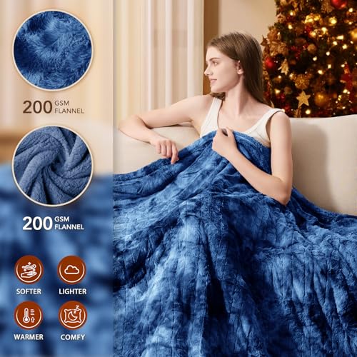 Image of Homemate Electric Heated Blanket Queen Size - 84 inchx90 inch Heating Blanket Queen Size Dual Control 1 /2 /4 /6 /8 Hours Auto-Off 10 Heat Level Over-Heat Protection Luxury Faux Fur Sherpa ETL Certification