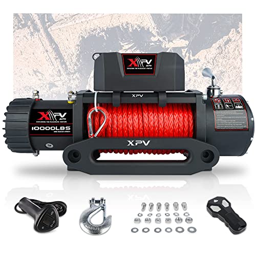 GOWE XPV Electric Winch 10000 LBS 12V Synthetic Rope Load Capacity Red Rope Towing Truck Off Road