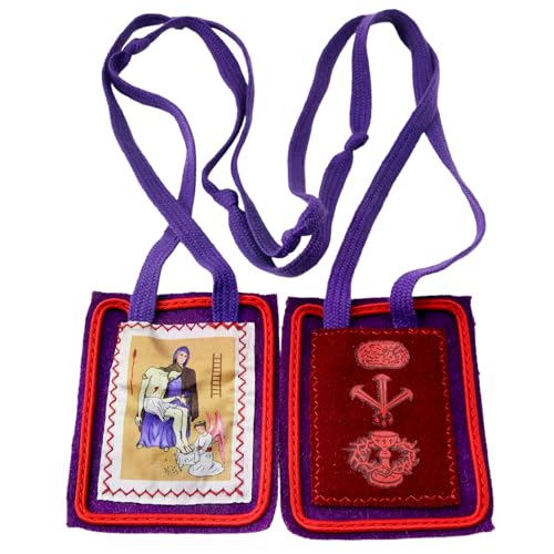 MERCILIA MEISHILAI Escapulario de lana morada de 3 x 2.4 pulgadas, Escapularios Católicos, católica Marie Julie Jahenny de la bendición Escapularios, cruz de perdón de acero inoxidable y medalla de