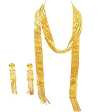 Luxury Gold Jewelry sets Mesh Chain Necklace and Earrings Set, 62cm Length, Tassel Design, 10.5cm Drop Earrings
