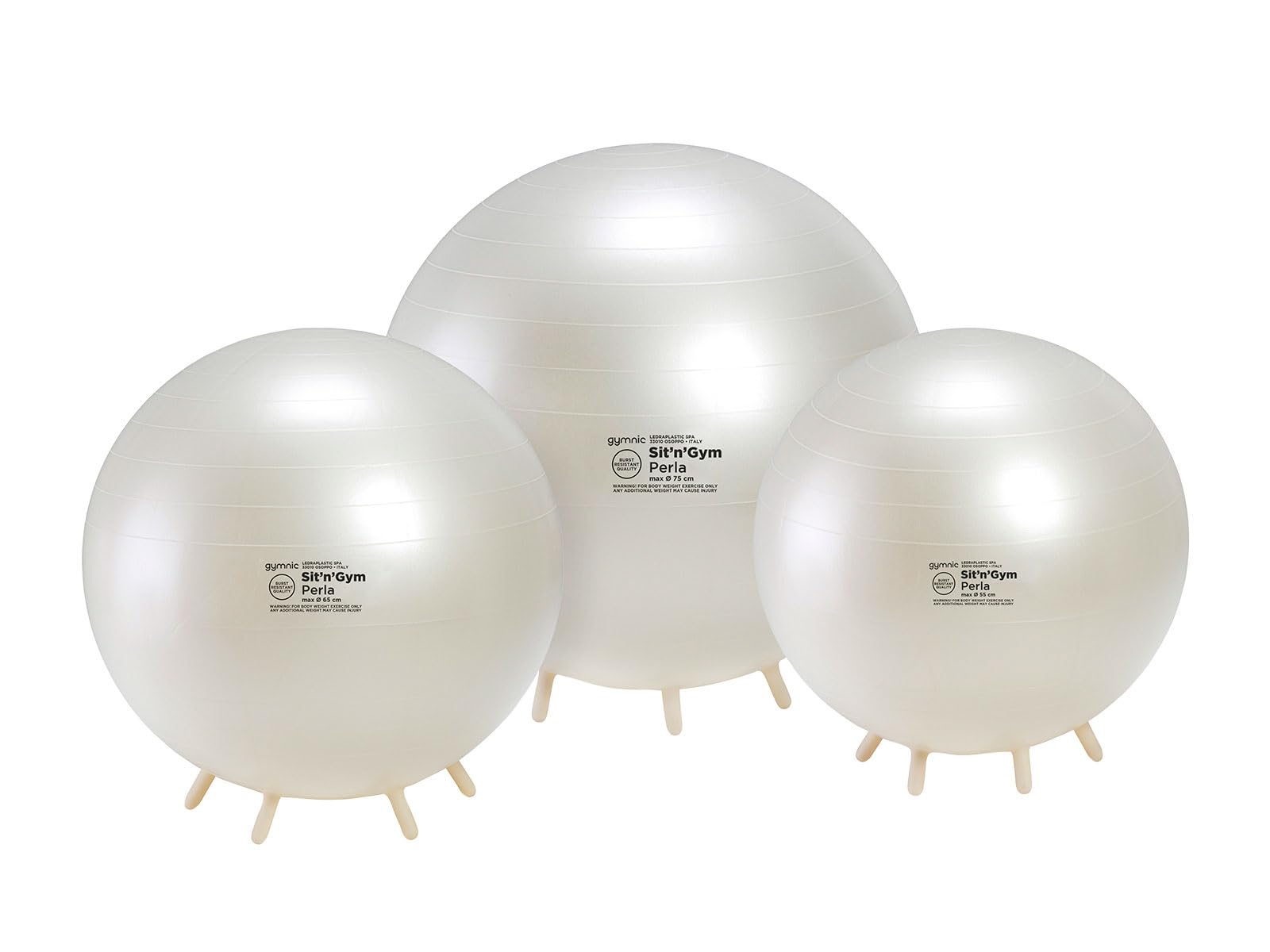 GYMNIC Sit'n'Gym Perla Ballon d'assise Gonflable Ø 55 cm avec Pieds antidérapants, Couleur Blanc Perle, siège Ergonomique Anti-éclatement