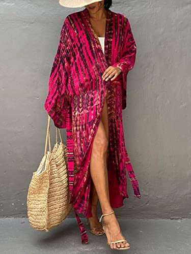 Chunoy Women Loose Long Flowy Open Front Kimono Cardigan Beach Wear Cover Up4