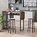 Bestier Bar Table and Chair Set, Expandable Dining Table with 2 Bar Stools, Industrial Kitchen Counter with Wine Rack & 3 Tier Adjustable Storage Shelves Rustic Brown