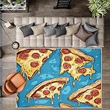NurnXus Blue Pizza Rugs for Bedroom, 2x3 Rug, Sausage Pizza Area Rug, Pizza Food Door Mat, Non Slip & Soft & Washable Small Carpet, Delicious Food Home Decor Indoor Rug