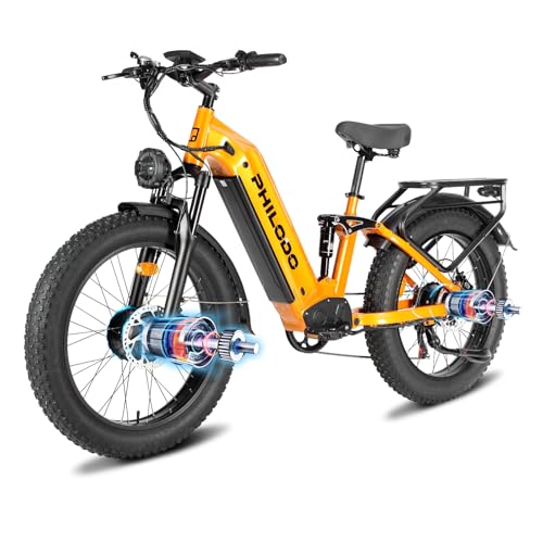 ADVENCO Dual Motor E-Bike, 60V 25AH Long Range Electric Bike for Adults Dirt Bike, Fat Tire Hunting Ebike for All Terrain, Full Suspension Electric Bicycle