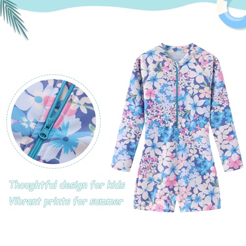 Image of Girls One Piece Swimsuits Rash Guard for Girl Long Sleeve Bathing Suits with Front Zipper Sun Protection Swimwear 3-16 Years