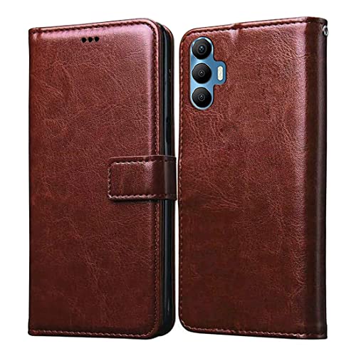 Image of Flip Cover Back Case for Tecno Spark 8 Pro | Premium Leather Finish | Inbuilt Pockets & Stand | Flip Cover Back Case for Tecno Spark 8 Pro (Brown)