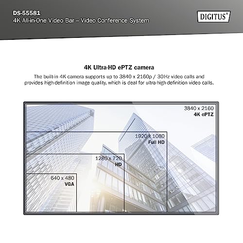 DIGITUS 4K All-In-One Video Bar Mini - Videokonferenz-System - 2 Mikrofone & 1 Lautsprecher - Schwarz – Bild 4