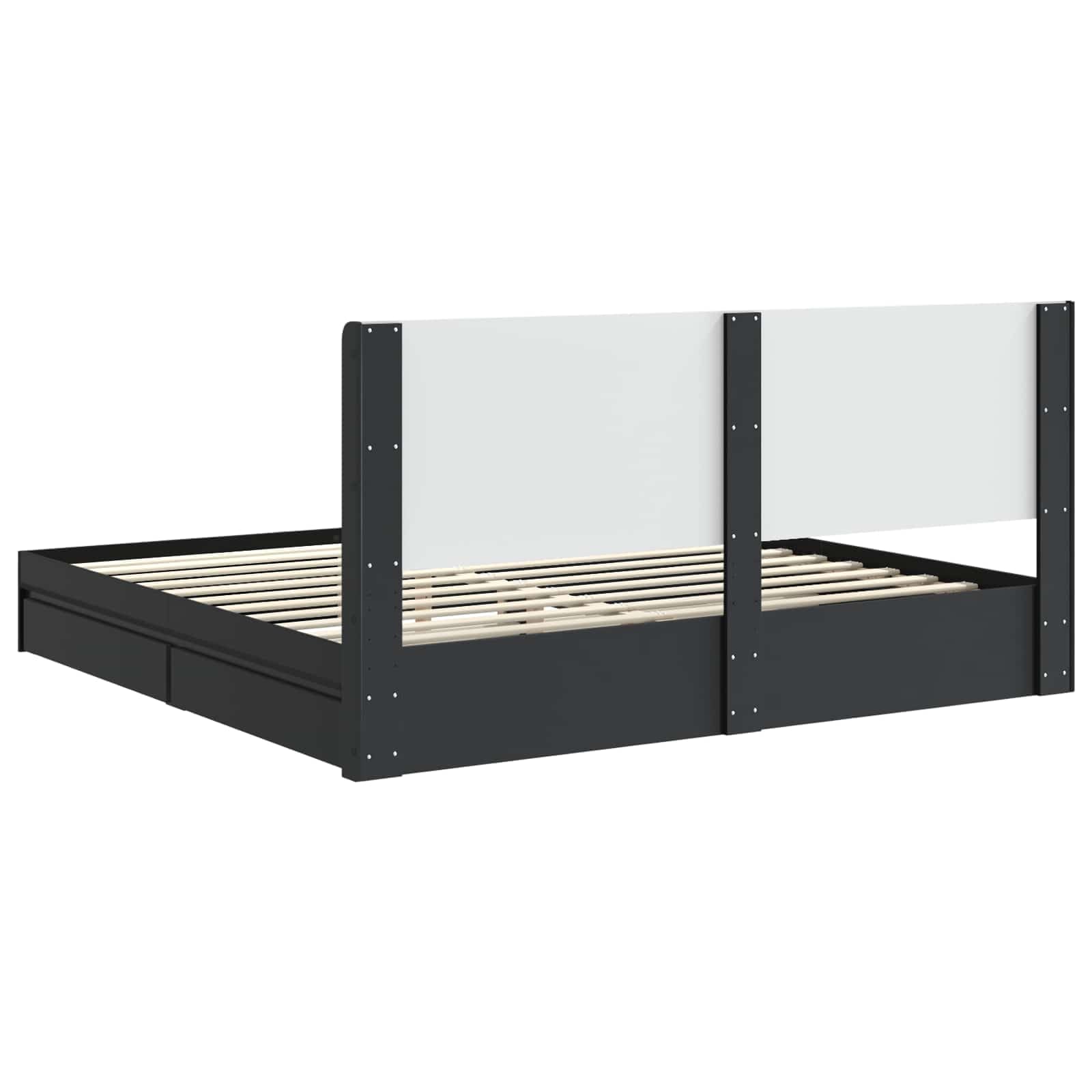 Rama de cama con almacenamiento y cabecero Negro 200 x 200 cm estructura de cama moderna con compartimentos de almacenamiento integrados para dormitorio, marco de madera montaje, uso interior