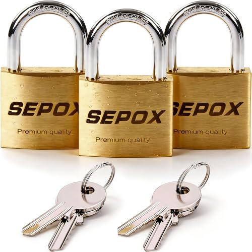Image of SEPOX 40mm Solid Brass Padlock Keyed Alike 4 Pcs, Chamfered Edges, 3 Locks