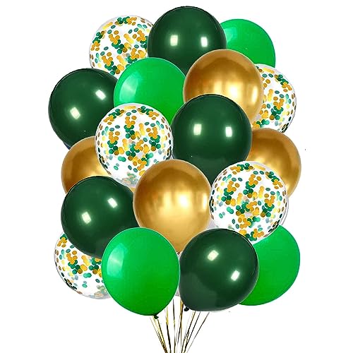 Image of We Moment 12 Inch Green Dark Green Balloons And Chrome Gold Balloon with Confetti Balloons,for St. Patrick's Day Baby Shower Party Decoations