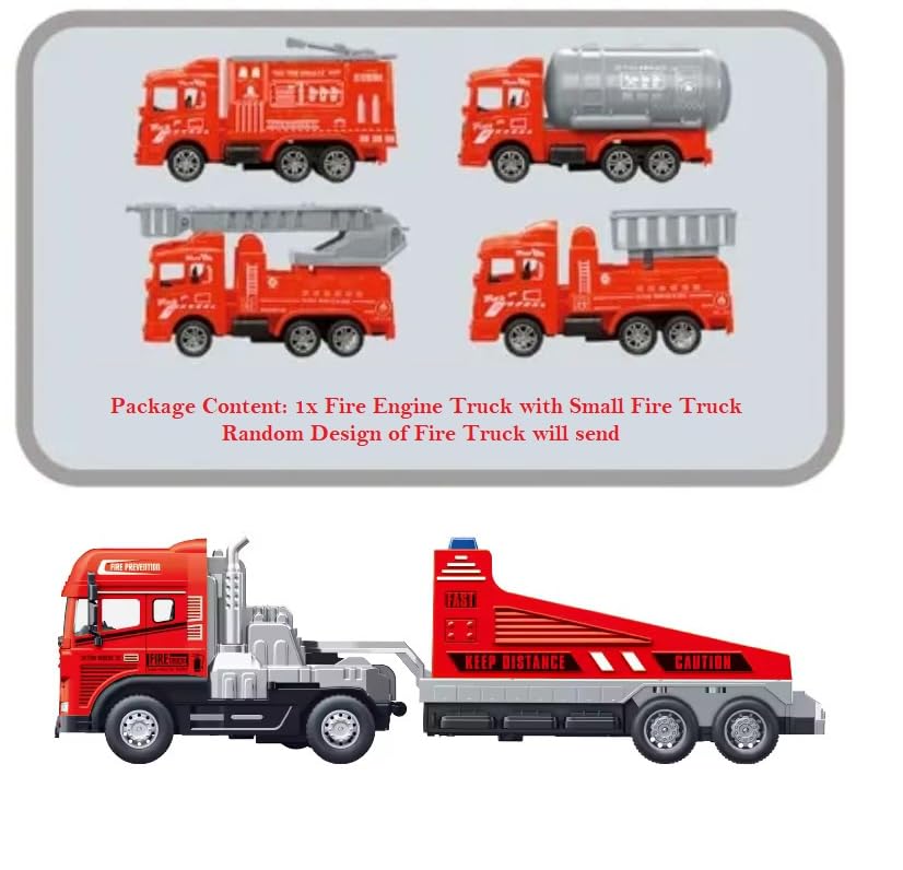 Image of Die Cast Metal Model Fire Engine Truck Toys for Kids Boys 1:43 Friction Powered Fire Safety Truck Miniature Trailer Engineering Rescue Car Toy (4 Design = Sent Any 1 Design)