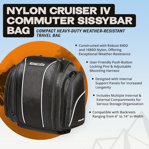 Bolso para Sissybar de Motocicleta Tourmaster Nylon Cruiser IV Commuter, Negro, 12 litros miniatura 2