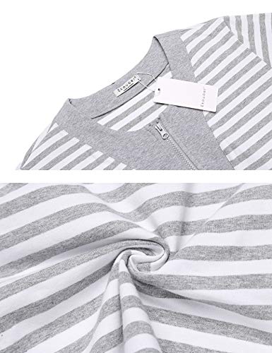 Ekouaer Zipper House Dresses Long Sleepwear Cotton Nightgowns Short Sleeve Housecoat With Pockets For Women (L, White) #TOP4