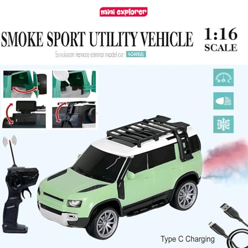 Image of MiniExplorer SUV Defender Remote Control RC Car with Real Smoke | High Speed Racing Toy with LED Lights | Rechargeable Battery | Fully Functional RC Vehicle for Kids Boys & Girls