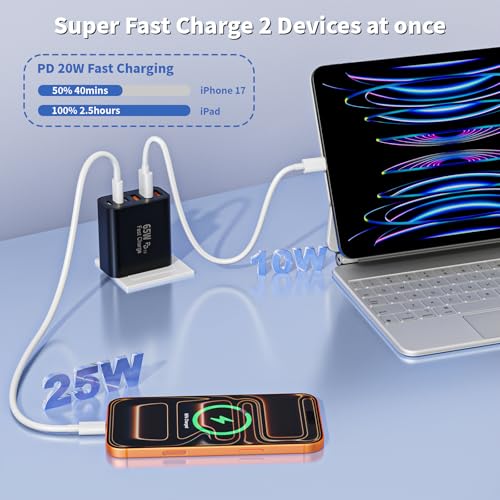 Image of 3 Pack 65W Apple USB C Charger Fast Charging,PD Power Adapter+ QC Wall Plug