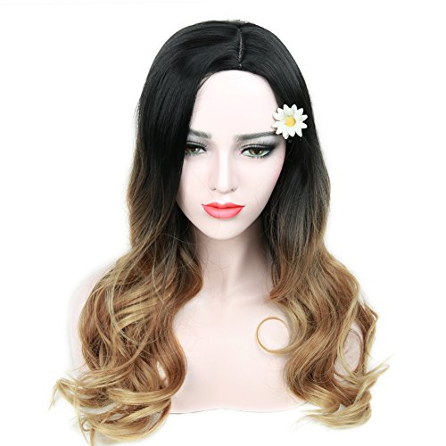 Quantum Love Wigs Ombre Wig Black To Light Brown Side Part Long Wavy Wig Heat Resistant Synthetic Daily Party Wig For Women (Ombre Black To Light Brown) #TOP7