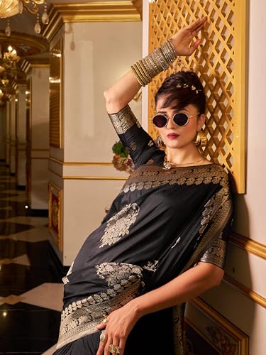 Image of SWORNOF Women's Banarasi silk Saree With Unstitched Blouse Piece