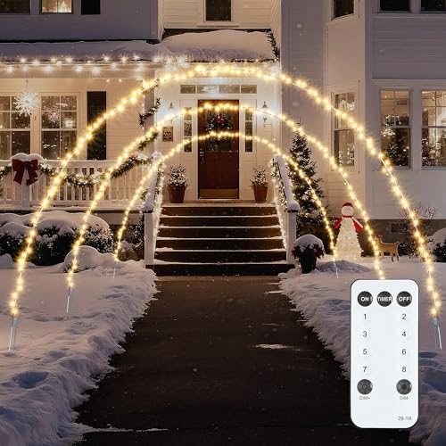 Brightown 3 Pack Christmas Archway Outdoor, 24FT 300LED Christmas Arch Light,8 Light Modes Lights Driveways Arch Offers Easy Assembly & Reusable, Perfect for Doorways, Yards Decor,Warm White