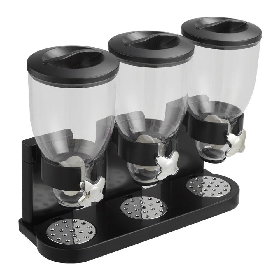 Vision4ever 1Pcs 6L Black Kitchen Triple Cereal Dispenser Dry Food Storage Container Machine