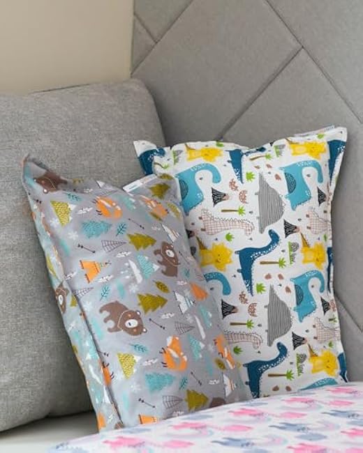 ALVABABY Toddler Pillowcases 2 Pack Organic Cotton Kids Pillow Cover Fit 13x 18 or 12x16 Envelope for Girl Boy Sleepy Travel Dinosaur Bear