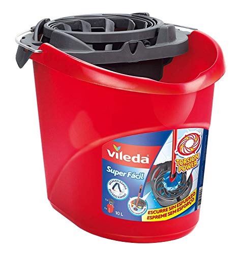 Vileda SuperMocio - Cubo de fregona con escurridor de torsión súper fácil, color rojo