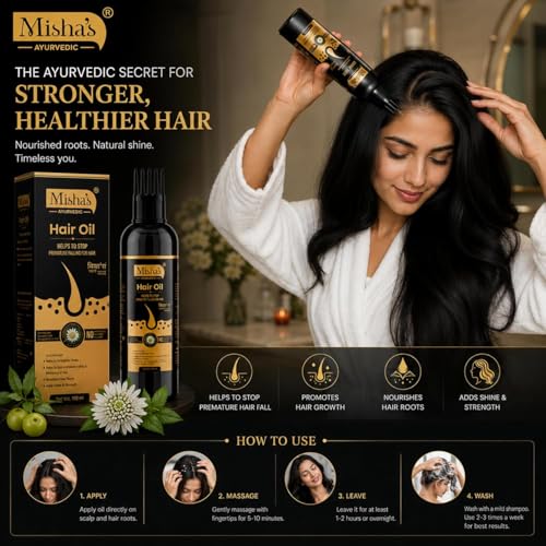 Image of Misha Ayurvedic Hair Oil for Hair Growth & Hair Fall Control with Bhringraj, Amla & Shikakai 100 ml (Pack of 3)