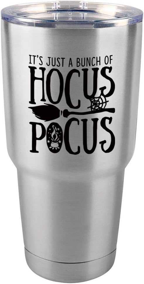ITS JUST A BUNCH OF HOCUS POCUS Engraved Purple 30 oz Drink Tumbler Includes Slide Top Lid and Straw | Yeti Style Stainless Steel Travel Cup | Funny Fall & Halloween Quotes